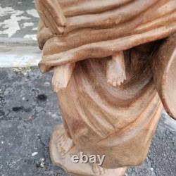 Grande statue en bois sculptée à la main de 3 pieds Mère et Enfant Sculpture d'art populaire