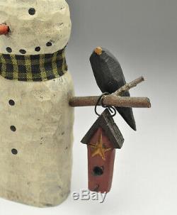 Greg Guedel Folk Art Original En Bois Sculpté Bonhomme De Neige, Début Pièce Daté Et Signé