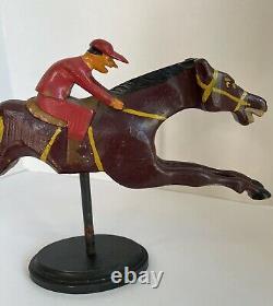 Hc Evans Wood Carnival Sculpté Racehorse Course Cheval Folk Art 1920-1940