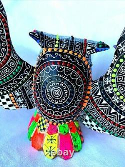 Hibou Grand Alebrije Coloré Hand Crafted Wood Carving Oaxacan Folk Art Oaxaca