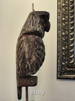 Hibou leurre vintage ancien - Signé - Sculpté et peint à la main, art populaire primitif oiseau