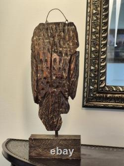 Hibou leurre vintage ancien - Signé - Sculpté et peint à la main, art populaire primitif oiseau