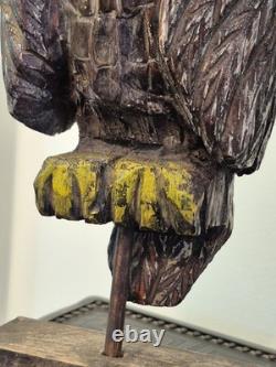 Hibou leurre vintage ancien - Signé - Sculpté et peint à la main, art populaire primitif oiseau