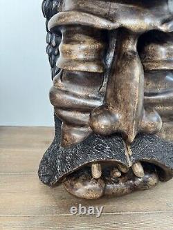 Homme barbu en bois sculpté à la main et signé, grande œuvre d'art mural steampunk nautique 19