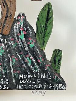 Howard Finster Folk Art Howling Wolf Début De La Sculpture En Bois D'émail 1986 # 5000.263