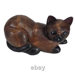 Immense sculpture en bois sculpté à la main d'art folklorique de chat siamois et ses chatons - Thaïlande - 4 pièces - 20,5 pouces