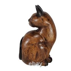 Immense sculpture en bois sculpté à la main d'art folklorique de chat siamois et ses chatons - Thaïlande - 4 pièces - 20,5 pouces