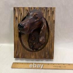 Incroyable tête de chien de chasse sculptée en bois ancien, art populaire de la Forêt-Noire, fait main.