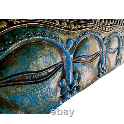 Infinite Faces Bouddha Mur Sculpture Panneau Main Sculpté Bali Art Turquoise