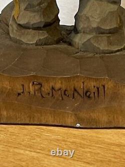J. R. McNeill Sculpture sur bois d'art populaire, Soldat confédéré, Signé, Boucle CSA, EUC