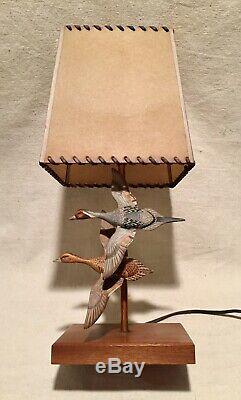 James Ahearn Folk Art Lampe Miniature En Bois Sculpté Pintail Leurres Peint 1950