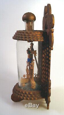 Jésus Sur La Croix Folk Art, Comique, Whimsey Dans Une Bouteille Avec Chip Sculpté Stand