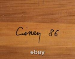 John Cisney, joueurs de dames en bois sculpté peint en art populaire, signé, 20H.