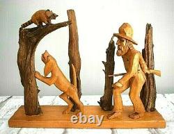 John Cowden Woodcarvers Sculpture Man Hunting Withshotgun - Dog Signed Tn Folk Art
