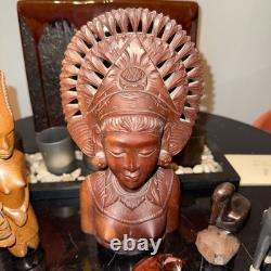 LOT RARE de 7 objets en bois sculptés à la main vintage d'art populaire en bois exotique multiculturel