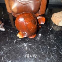 LOT RARE de 7 objets en bois sculptés à la main vintage d'art populaire en bois exotique multiculturel