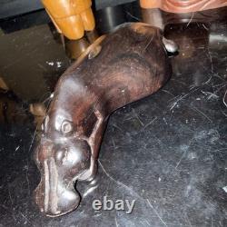 LOT RARE de 7 objets en bois sculptés à la main vintage d'art populaire en bois exotique multiculturel