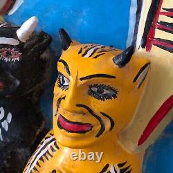 La dernière Cène des diables Vtg Diablos Art populaire mexicain Démon Satan Diablitos Bois sculpté à la main