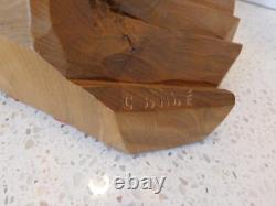 Lampe d'art populaire en bois sculpté représentant un bélier Big Horn de CLEMENT DUBE des années 1950, abat-jour en lattes de bois 3/69