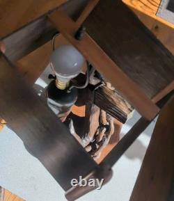 Lampe de table nautique en bois sculpté d'art populaire vintage énorme, ancre de capitaine MCM marin