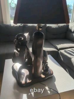 Lampe de table nautique en bois sculpté d'art populaire vintage énorme, ancre de capitaine MCM marin