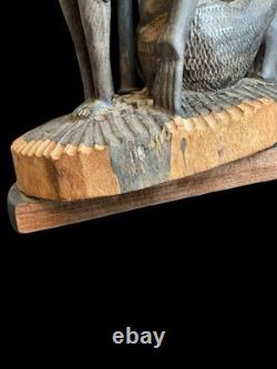 Lampe en bois sculpté à la main vintage d'art populaire tribal africain pour 3 personnes/figures 17 x 8