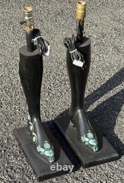 Lampes de style 'Nudie Cowboy Boot' sculptées et peintes d'art folklorique américain des années 1950