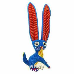 Large Blue Rabbit Oaxacan Alebrije Wood Carving Mexicain Folk Art Sculpture Decor