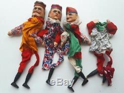 Lot De 3 Main Antique Sculpté Marionnettes À Main D'art Populaire De Poinçon En Bois