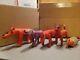 Lot De 5 Sculptures En Bois D'alebrijes D'art Populaire Mexicain Vintage, Vache, Rhinocéros, Chat Et Chien.