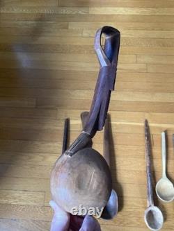Lot de cuillères/cuillères en bois antiques et vintage - Art populaire primitif en bois sculpté naïf