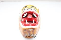 MASQUE DE DANSE EN BOIS CARVÉ ART POPULAIRE GUERRERO MEXICAIN LEOPARD CHÈRE VTG AVEC DENTS