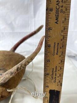 MASQUE DE DIABLE À CORNES EN BOIS PEINT MEXICAIN ART POPULAIRE CARVÉ À LA MAIN VINTAGE