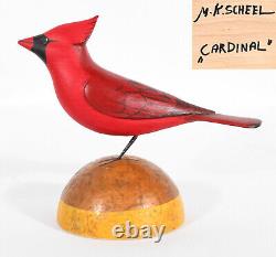 M. K. Scheel Sculpture en bois d'art populaire Cardinal de 5 1/4 pouces de hauteur