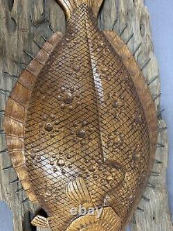 Magnifique sculpture de leurre de flétan en art populaire par David Rhodes -Absecon NJ