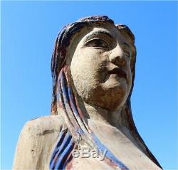 Main En Bois Sculpté Sirène Statue Debout Art Populaire Painted Nautique 4 Pieds De Haut