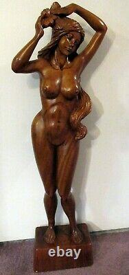 Main Sculpté Teck Bois 36 Statue Nue Asie Du Sud-est Folk Art Island Fille