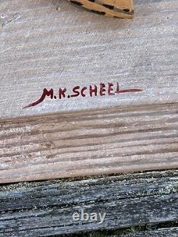 Manfred M. K Scheel Panneau de commerce en bois sculpté d'art populaire de la pêche