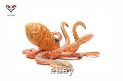 Marakame Oaxaca Alebrije Octopus Nisdo' Mrax Sculpture En Bois Peinte À La Main