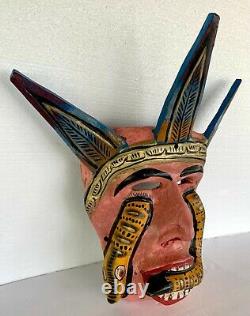 Mardi Gras Folk Art Sculpté Bois Diable Roi Serpent Mur Visage Masque Guerrero 14