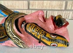 Mardi Gras Folk Art Sculpté Bois Diable Roi Serpent Mur Visage Masque Guerrero 14