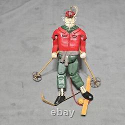 Marionnette de skieur sculptée à la main en art populaire, figure ornementale de ski de montagne