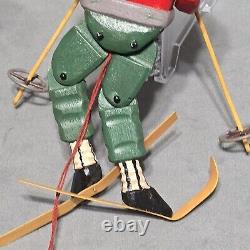 Marionnette de skieur sculptée à la main en art populaire, figure ornementale de ski de montagne