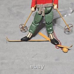 Marionnette de skieur sculptée à la main en art populaire, figure ornementale de ski de montagne