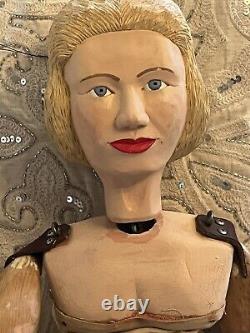 Marionnette en bois sculptée à la main, art populaire, réalisée par un artiste, période WPA des années 1930, actrice.