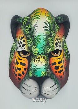 Masque Boruca Jaguar Camouflé Avec Scène De Jungle, Fait À La Main Au Costa Rica
