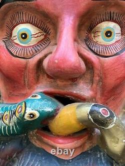 Masque En Bois Sculpté D’art Populaire Mexicain