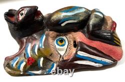 Masque Guerrero Mexicain VTG avec Visage de Chauve-Souris Art Populaire Sculpté en Bois 9Hx7W