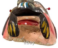 Masque Guerrero Mexicain VTG avec Visage de Chauve-Souris Art Populaire Sculpté en Bois 9Hx7W