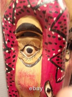 Masque Guerrero mexicain en bois sculpté à deux visages, art populaire